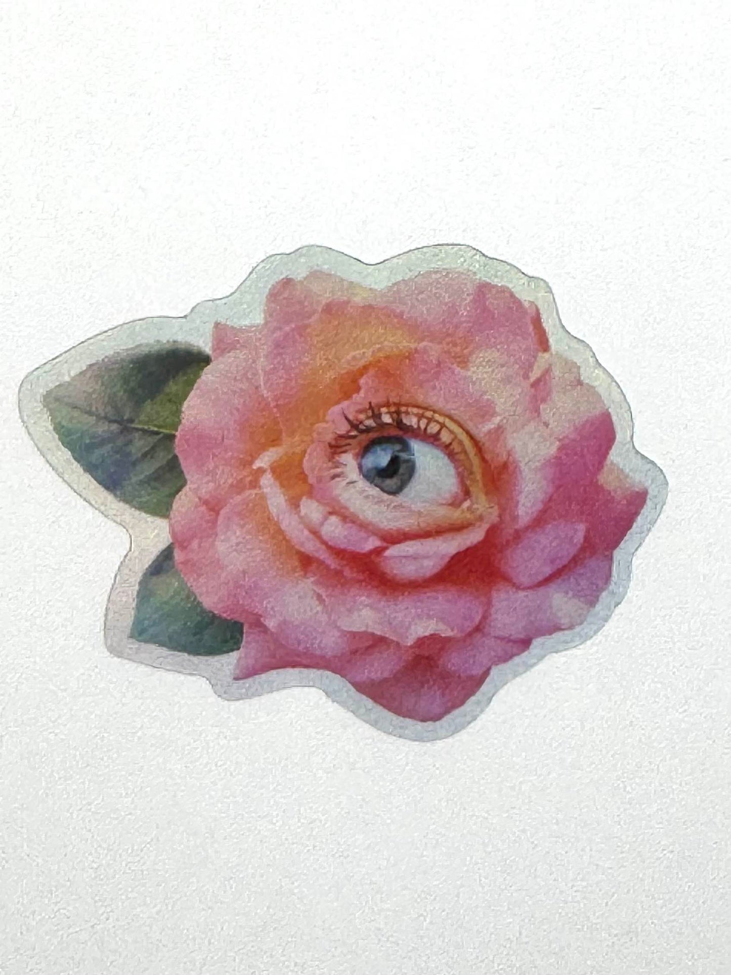 Iridescent Holographic Pink Flower w/ Leaves - Premium Sticker - ERIN