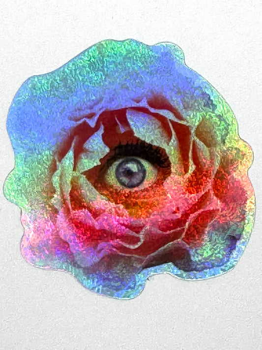 Iridescent Holographic Pink Flower- Premium Sticker - ERIN