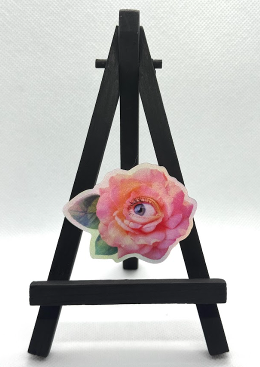 Iridescent Holographic Pink Flower w/ Leaves - Premium Sticker - ERIN
